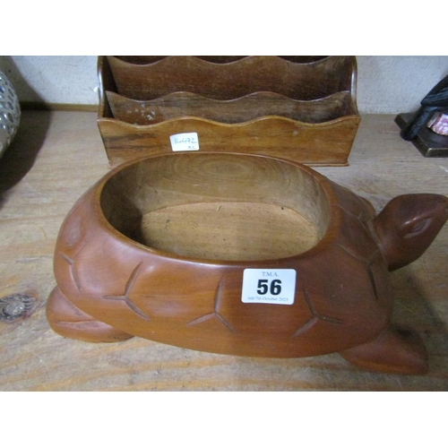 56 - LETTER RACK; WOODEN TURTLE BOX