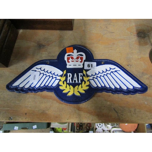 61 - REPLICA CAST IRON RAF SIGN