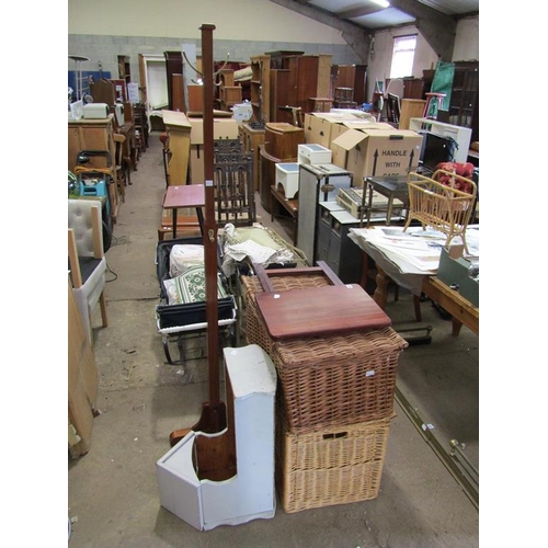 867 - TWO WICKER BASKETS, FOLDING TABLE, CRIB ETC.