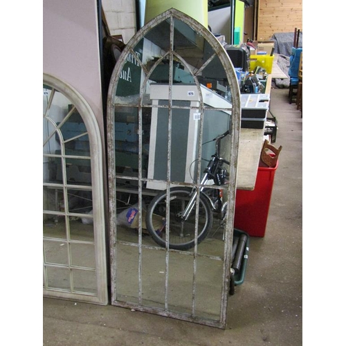 975 - LARGE ARCHED METAL FRAMED MIRROR