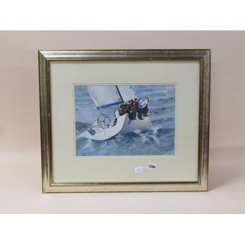 1205 - PETER LUSCOMBE - A MATTER OF BALANCE, SIGNED WATERCOLOUR, F/G, 26CM X 35CM