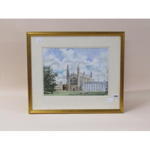 1206 - PETER LUSCOMBE - TRINITY COLLEGE CAMBRIDGE, SIGNED WATERCOLOUR, F/G, 30CM X 39CM