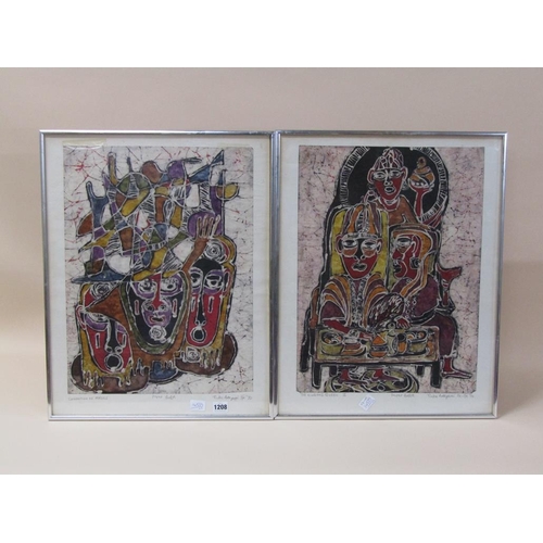 1208 - YINKA ADEYEMI 92 - PAIR, COLLECTION OF MASKS & THE KING AND QUEEN V, PAPER BATIK, F/G, 54CM X 40CM