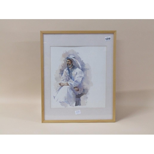 1210 - T WAUGH - ARAB GENTLEMAN, SIGNED WATERCOLOUR, F/G, 35CM X 31CM