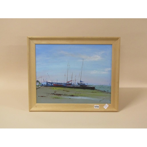 1218 - PETER LUSCOMBE - WEST MERSEA, SIGNED ACRYLIC, FRAMED, 39CM X 49CM