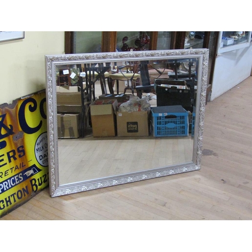 1220 - SILVER MOULDED FRAME WALL MIRROR, 86CM X 114CM