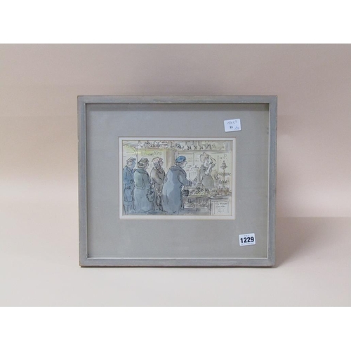 1229 - JOHN VERNEY 66- AT THE CHEMISTS 1966, PEN, INK AND COLOURED WASH, SIGNED AND DATED, F/G, 15CM X 22CM