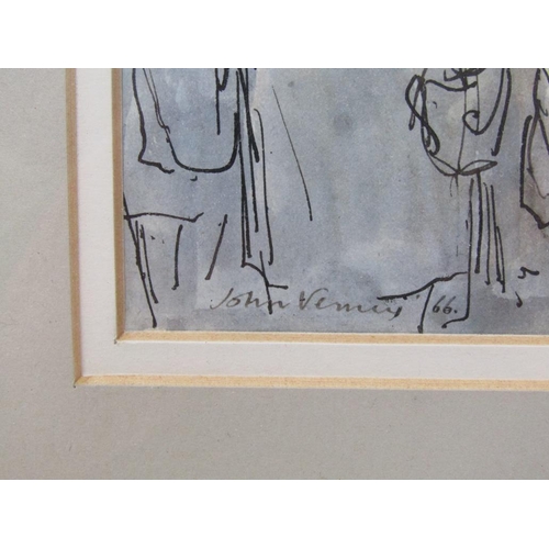 1229 - JOHN VERNEY 66- AT THE CHEMISTS 1966, PEN, INK AND COLOURED WASH, SIGNED AND DATED, F/G, 15CM X 22CM