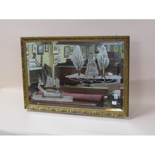 1232 - GILT FRAMED ENGRAVED WALL MIRROR, 57CM X 84CM