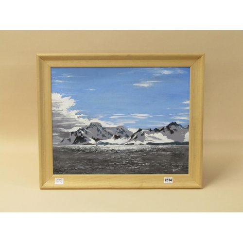 1234 - PETER LUSCOMBE - ANTARTICA, SIGNED ACRYLIC, FRAMED, 39CM X 49CM