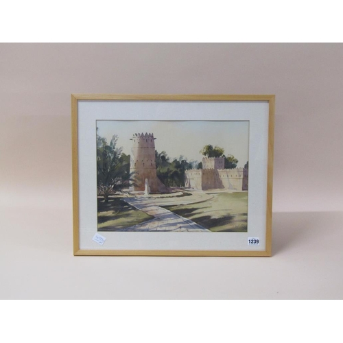 1239 - T WAUGH - STREET FORTIFICATIONS, SIGNED WATERCOLOUR, F/G, 29CM X 39CM