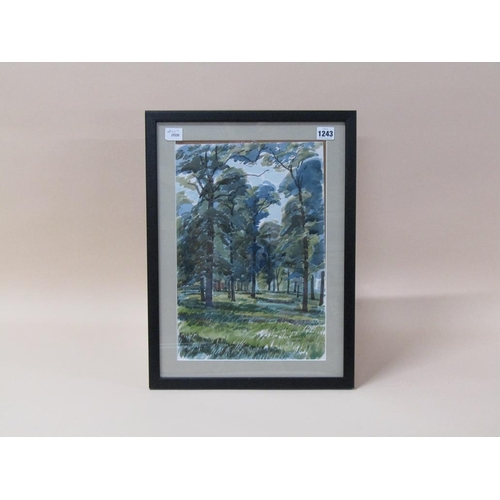 1243 - NORMAN JAQUES - TREES, SIGNED WATERCOLOUR, F/G, 40CM X 27CM