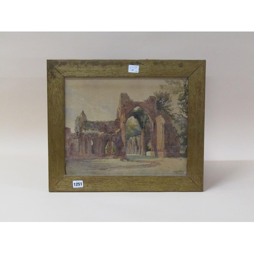 1251 - F ARMSTRONG - RUINED ABBEY, SIGNED WATERCOLOUR, F/G, 31CM X 38CM