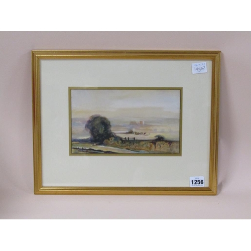 1256 - UNSIGNED LATE 19C/EARLY 20C - DISTANT HARVEST SCENE, WATERCOLOUR, F/G, 14CM X 23CM