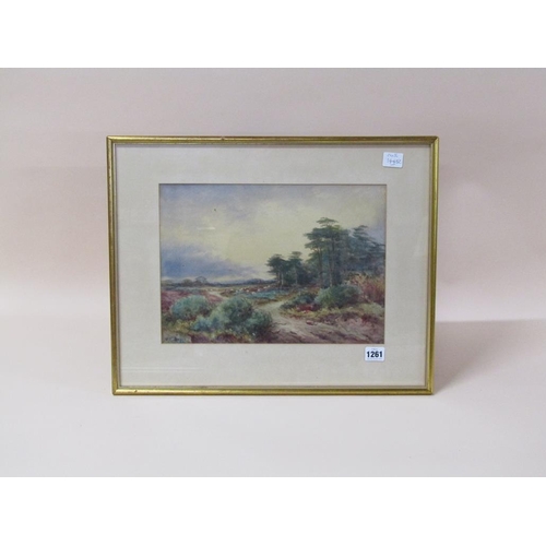 1261 - V.T ARPER - COMMON LANDSCAPE WITH SHEEP GRAZING BENEATH PINE TREES, SIGNED WATERCOLOUR, F/G, 26CM X ... 