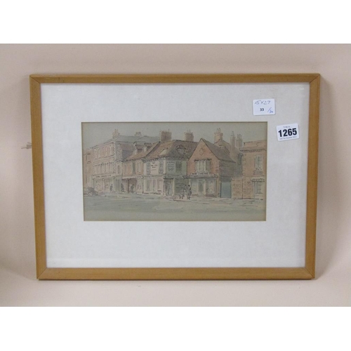 1265 - UNSIGNED - EARLY 20C STREET SCENE, WATERCOLOUR, F/G, 15CM X 27CM