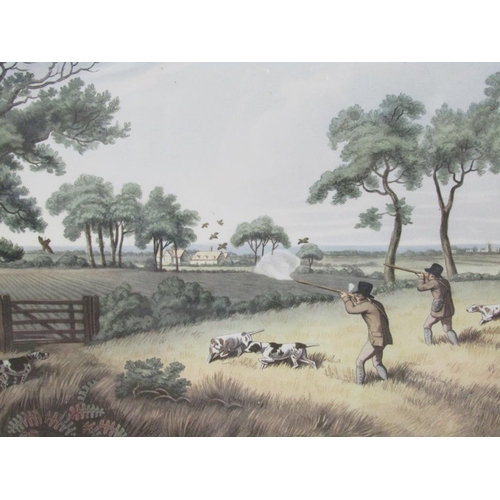 1266 - PAIR - LATE 19C COLOURED PRINTS, FOX HUNTING AND PARTRIDGE SHOOTING, F/G, 34CM X 42CM