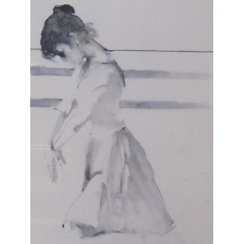 1270 - SIGNED INDISTINCTLY - PAIR, B&W BALLET DANCER PRINTS, EACH APPROX. 46CM X 31CM