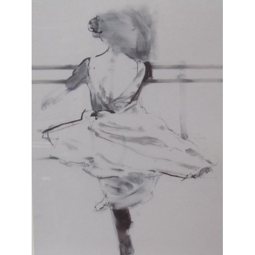 1270 - SIGNED INDISTINCTLY - PAIR, B&W BALLET DANCER PRINTS, EACH APPROX. 46CM X 31CM