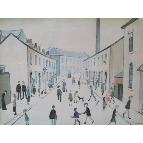 1272 - L.S LOWRY 1957 - STREET SCENE, COLOURED PRINT, F/G, 34CM X 45CM