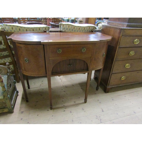 1921 - EDWARDIAN LATE GEORGIAN STYLE SMALL BOW FRONT SIDEBOARD,. ONE CENTRAL DRAWER OVER TAMBOUR FRONTED CO... 