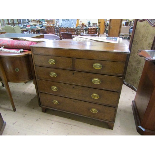 1923 - LATE GEORGIAN MAHOGANY CHEST OF TWO SHORT/THREE LONG GRADUATED DRAWERS, CROSS BANDED AND LINE INLAID... 