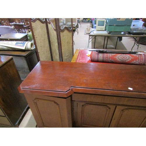 1926 - LATE 19c MAHOGANY BREAKFRONT SIDEBOARD WITH CENTRAL DRAWER OVER CUPBOARD, FLANKED BY TWO CUPBOARDS W... 