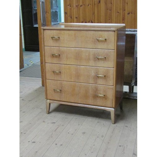 1927 - 1970s LEBUS OAK CHEST OF FOUR LONG DRAWERS WITH GILT METAL HANDLES ON SLIGHTLY TAPERED SQUARE LEGS 7... 