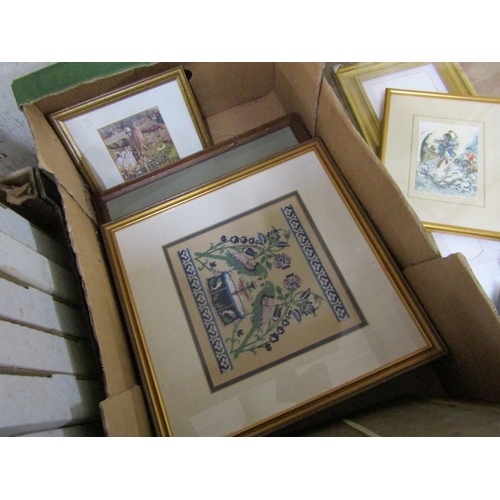 144 - BOX OF PRINTS AND FRAMES