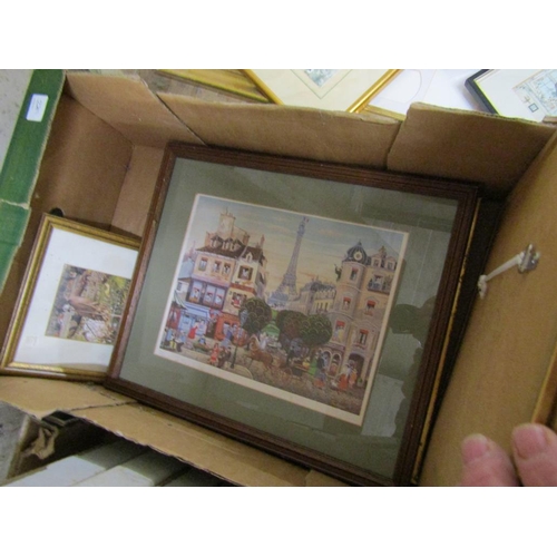 144 - BOX OF PRINTS AND FRAMES