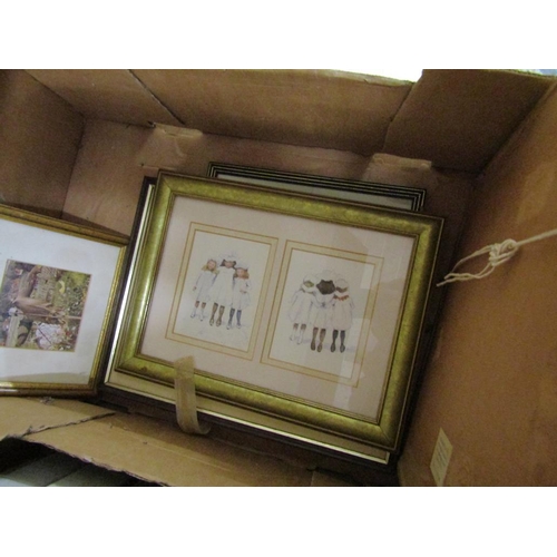 144 - BOX OF PRINTS AND FRAMES