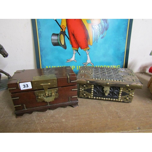 33 - TWO WOODEN BOXES WITH BRASS FITTINGS