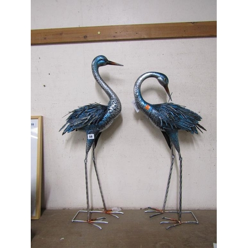 59 - PAIR OF METAL BLUE CRANES