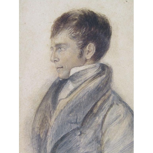 1209 - UNSIGNED - PAIR, 19C WATERCOLOURS, YOUNG GENTLEMAN & A LADY, BOTH F/G, 15CM X 10CM