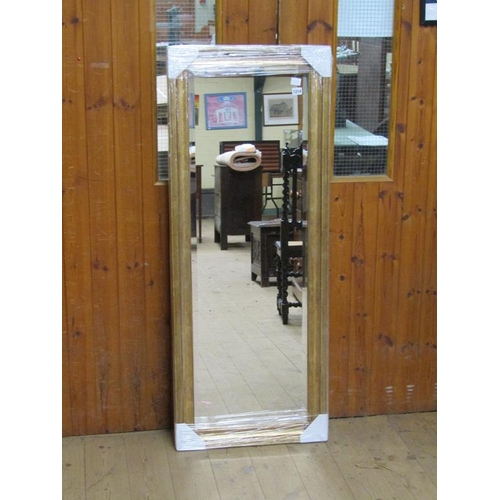 1214 - MOULDED GILT FRAME WALL MIRROR, 134CM X 54CM