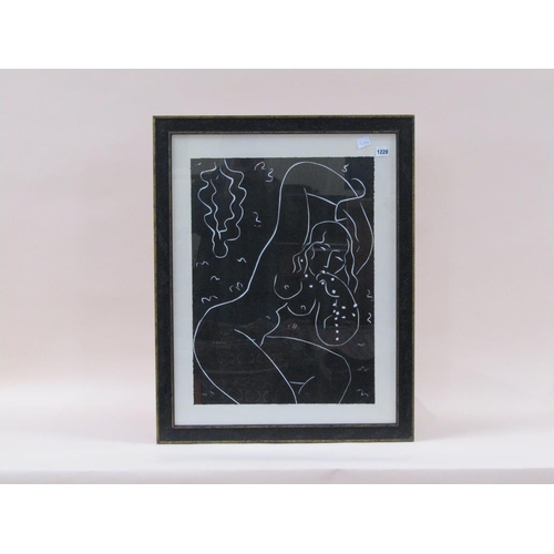 1228 - UNSIGNED - BLACK ON WHITE OUTLINE OF A NUDE FEMALE, F/G, 60CMX 43CM