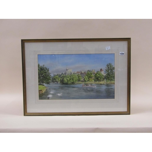 1230 - MICHAEL VICARY - SLIPPER AND SWANS AT WINDSOR 1988, SIGNED WATERCOLOUR F/G, 50CM X 70CM