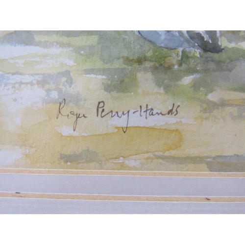 1237 - ROGER PENNY-HANDS - OAK TREE, CHICKENS AND DUCKS, SIGNED WATERCOLOUR, F/G, 37CM X 27CM