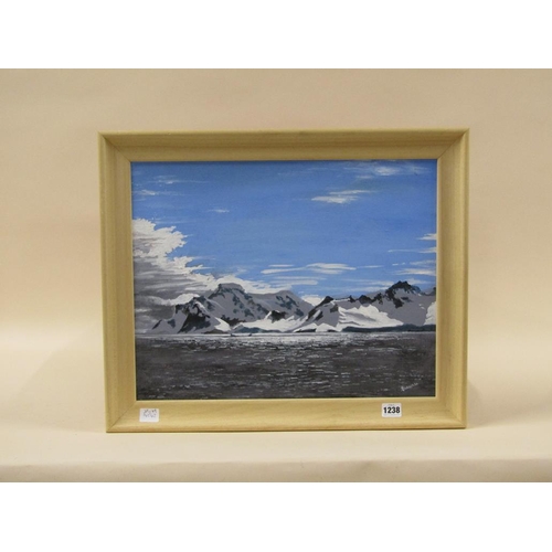 1238 - P LUSCOMBE - ANTARTICA, SIGNED OIL ON BOARD, FRAMED, 39CM X 49CM