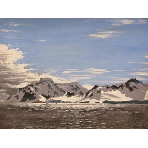 1238 - P LUSCOMBE - ANTARTICA, SIGNED OIL ON BOARD, FRAMED, 39CM X 49CM