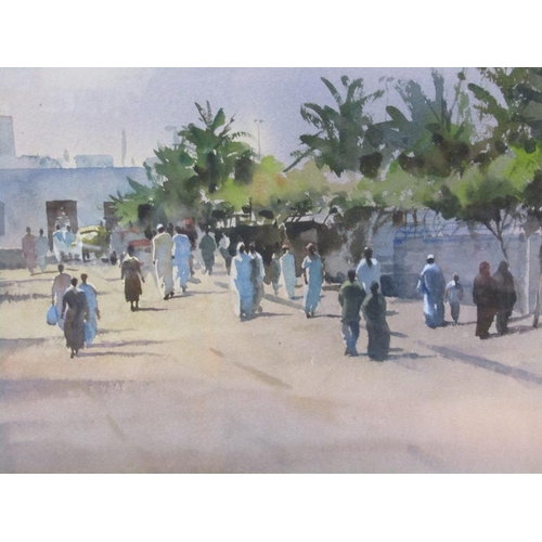 1241 - T WAUGH - ARAB STREET SCENE, WATERCOLOUR, F/G, 33CM X 48CM