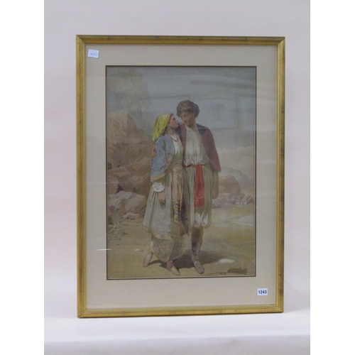 1243 - UNSIGNED - LADY AND GENTLEMAN IN A MIDDLE EASTERN SETTING, F/G LITHOGRAPH, 65CM X 45CM