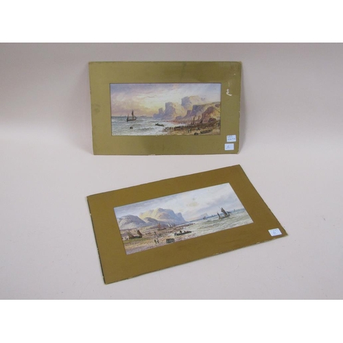 1247A - E LEWIS - PAIR, UNFRAMED WATERCOLOURS, COASTAL SCENES, 17CM X 37CM