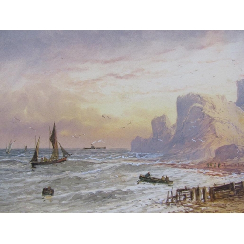 1247A - E LEWIS - PAIR, UNFRAMED WATERCOLOURS, COASTAL SCENES, 17CM X 37CM