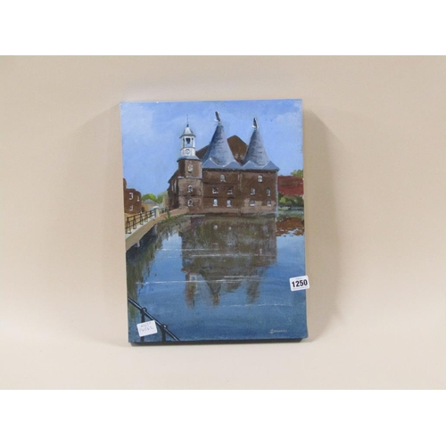 1250 - P LUSCOMBE - OAST HOUSE NEXT TO MILL POND, OIL ON CANVAS, 41CM X 30CM