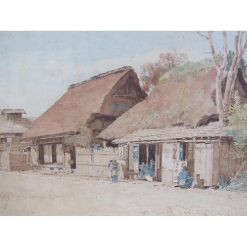 1253 - MONO G.H - ORIENTAL VILLAGE SETTING, WATERCOLOUR, F/G, 31CM X 47CM