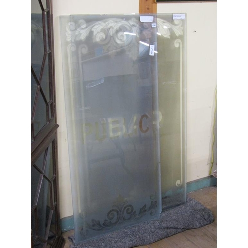 1280 - TWO SECTIONS OF ANTI ETCHED PUB GLASS, 67CM X 140CM & 85CM X 140CM