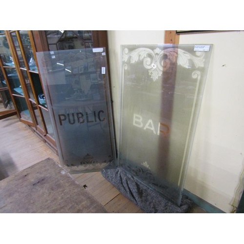 1280 - TWO SECTIONS OF ANTI ETCHED PUB GLASS, 67CM X 140CM & 85CM X 140CM