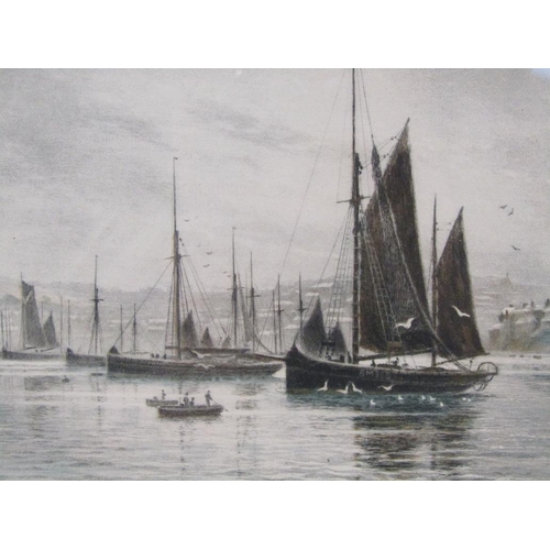 1282 - HENRY G. WALKER - TWO FRAMED COLOURED ENGRAVINGS, RIVERSCAPES WITH BOATS, EACH 22CM X 25CM