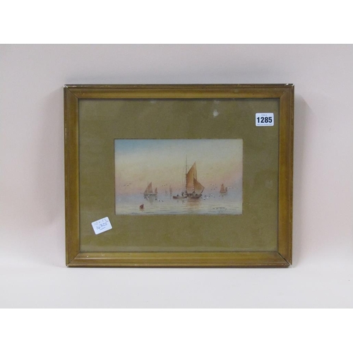 1285 - W.B. HATTON 1912 - BOATS, SAILING VESSELS EARLY MORNING, SIGNED AND DATED, WATERCOLOUR, F/G, 13CM X ... 